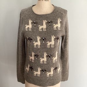 J. Crew Llama Jeweled  Gray Wool Sweater Size Small